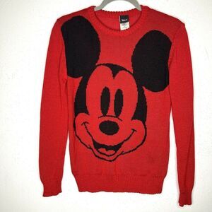 Disney Red Crew Neck Knit Mickey Mouse Outline Sweater size small